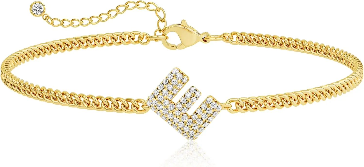 Moodear Gold Bracelets for Women - Dainty Gold Bracelet Adjustable 14K Gold Plated Waterproof A-Z CZ Bubbles Initial Letter Cuban Link Chain Bracelets for Women Gold Jewelry Gifts