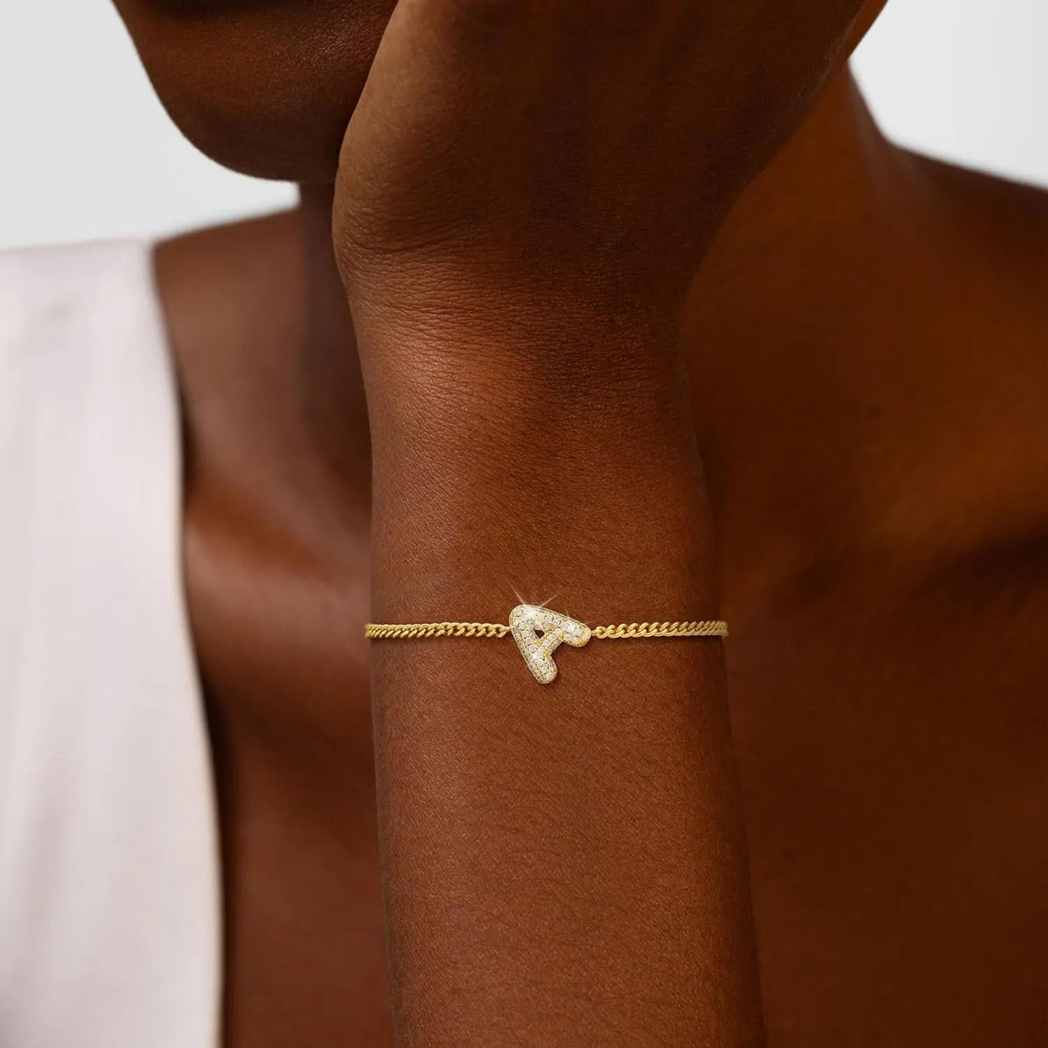 Moodear Gold Bracelets for Women - Dainty Gold Bracelet Adjustable 14K Gold Plated Waterproof A-Z CZ Bubbles Initial Letter Cuban Link Chain Bracelets for Women Gold Jewelry Gifts