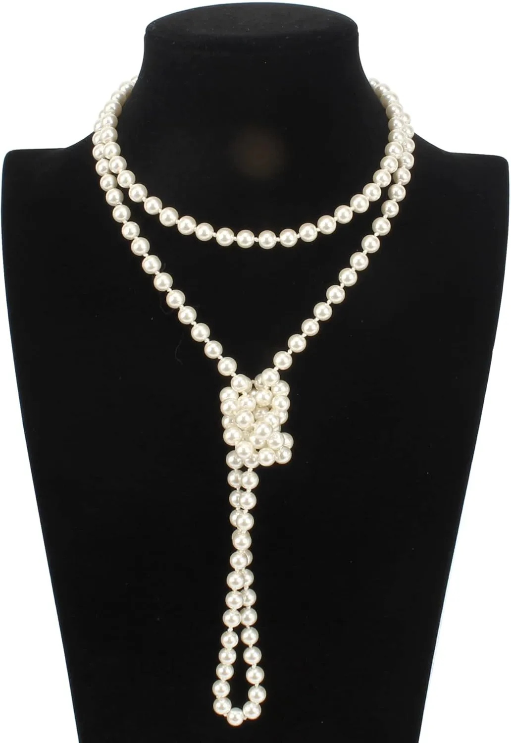 Multi Strand Imitation Pearl Necklace - 1920s Flapper Style, 1.5m White