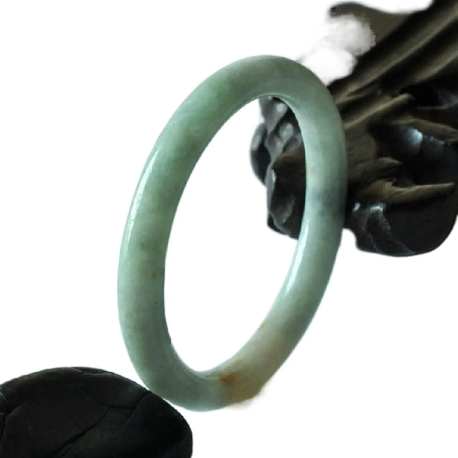 Natural Chinese Hand Carved Round Bar Jade Bracelet Fashion Boutique Jewelry Men and Women Light Color Jade Bracelet (Gem Color : 56-58mm)