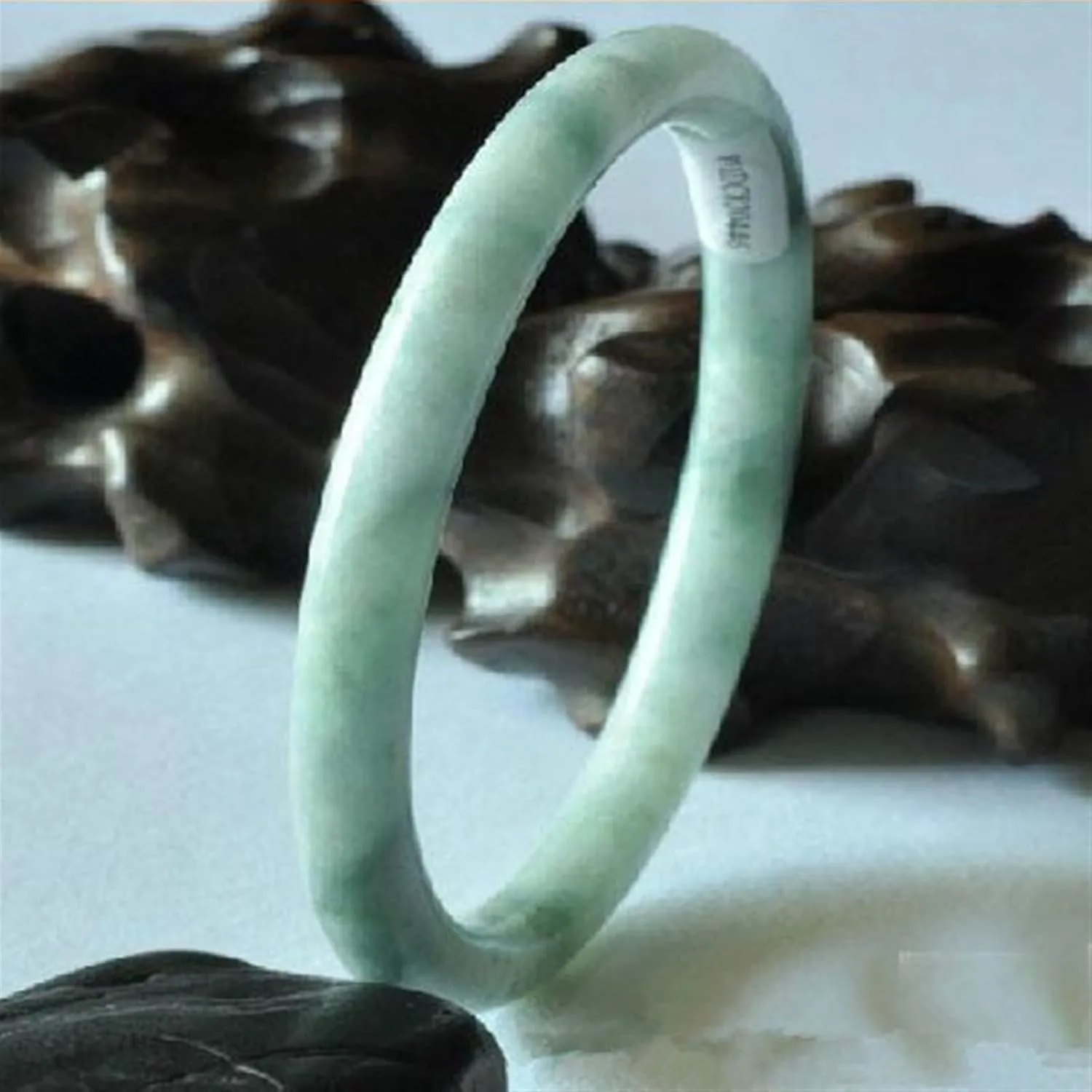 Natural Chinese Hand Carved Round Bar Jade Bracelet Fashion Boutique Jewelry Men and Women Light Color Jade Bracelet (Gem Color : 56-58mm)