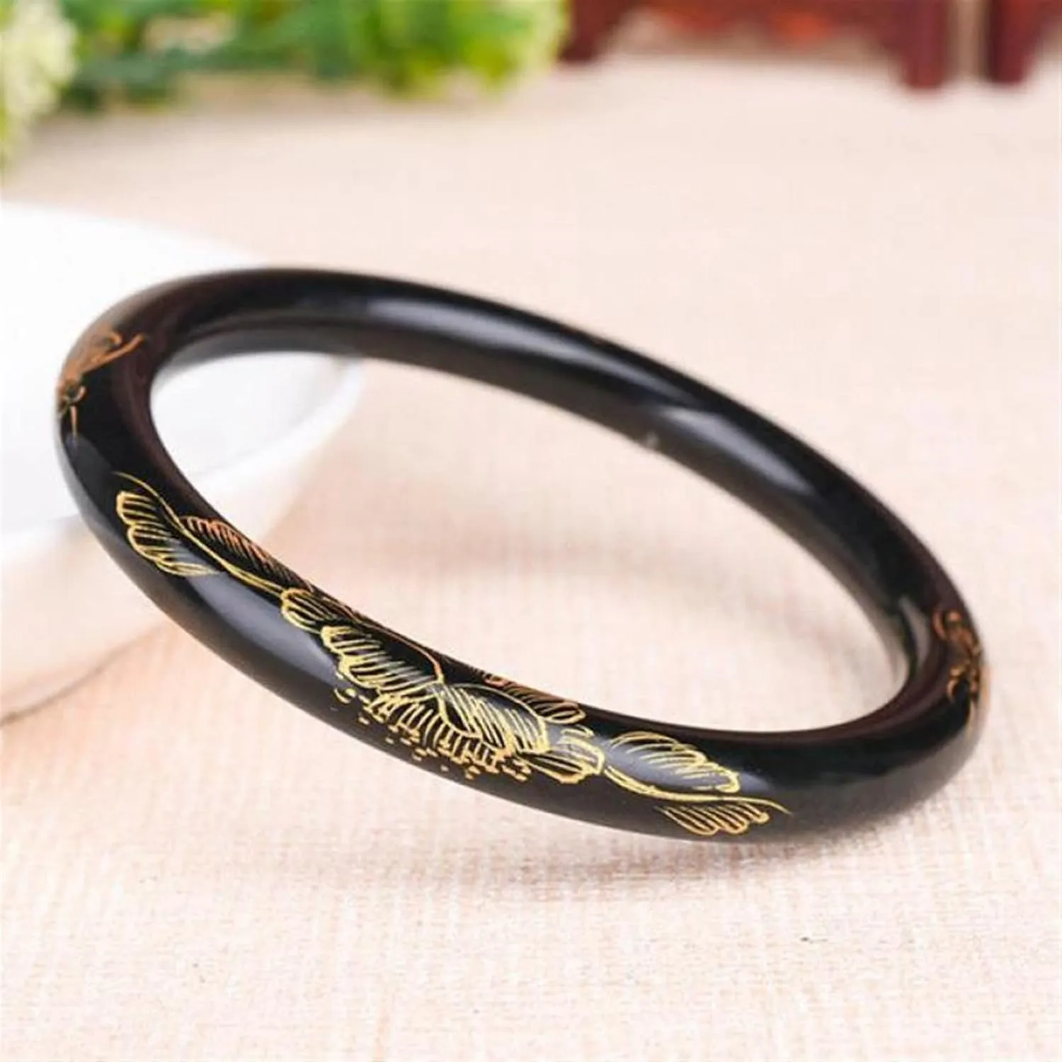 Natural Green Jade Bangle Women Hand-Carved Round Bar Carving Gold Gilt Hetian Jades Stone Bracelet for Girlfriend Mom Gifts (Gem Color : Pink)