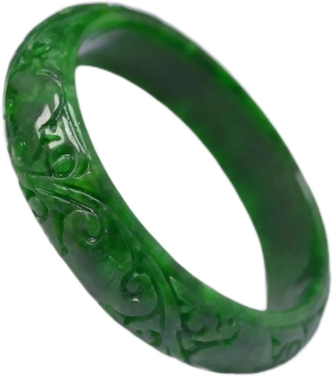 Natural Green Jade Bangles Hand Carved Pattern Flower Bangle Jade Bracelet Bangles for Women Bracelet Jade Jewelry (Gem Color : 62-63mm)
