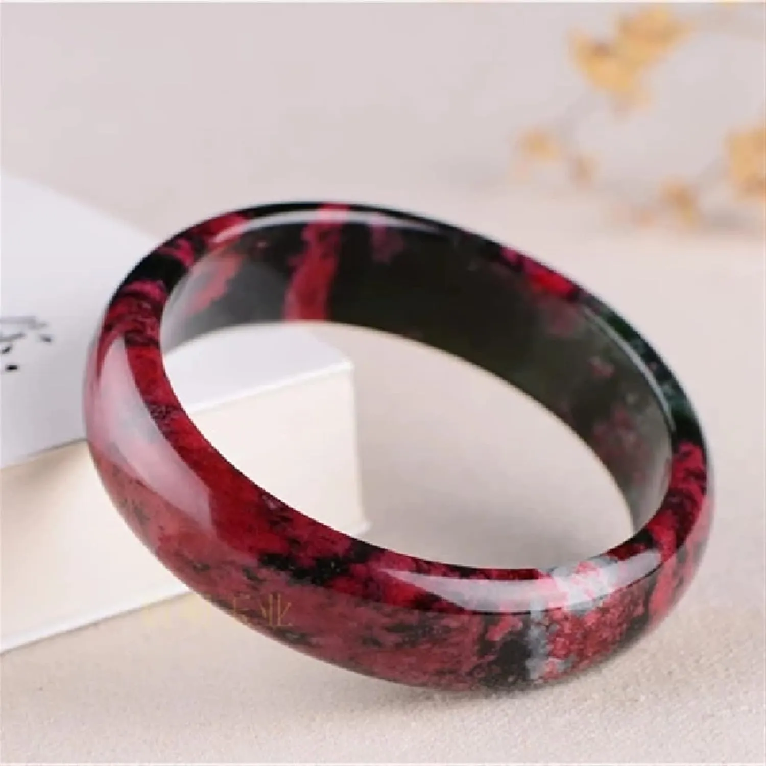 Natural Jade Bangle Pink Black Flower Gemstone Jewellery Fashion Accessories HandCarved (Gem Color : Size 60-62mm)