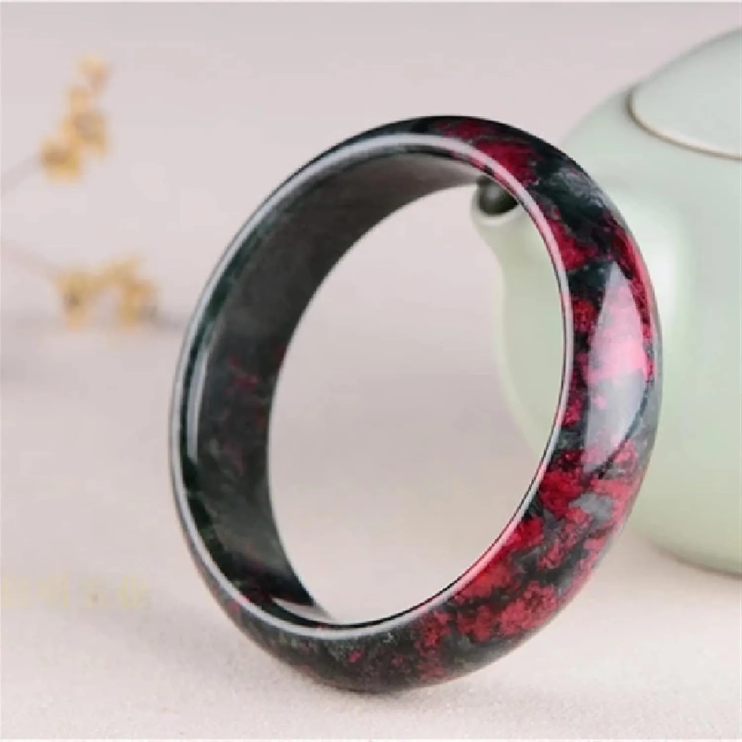 Natural Jade Bangle Pink Black Flower Gemstone Jewellery Fashion Accessories HandCarved (Gem Color : Size 60-62mm)