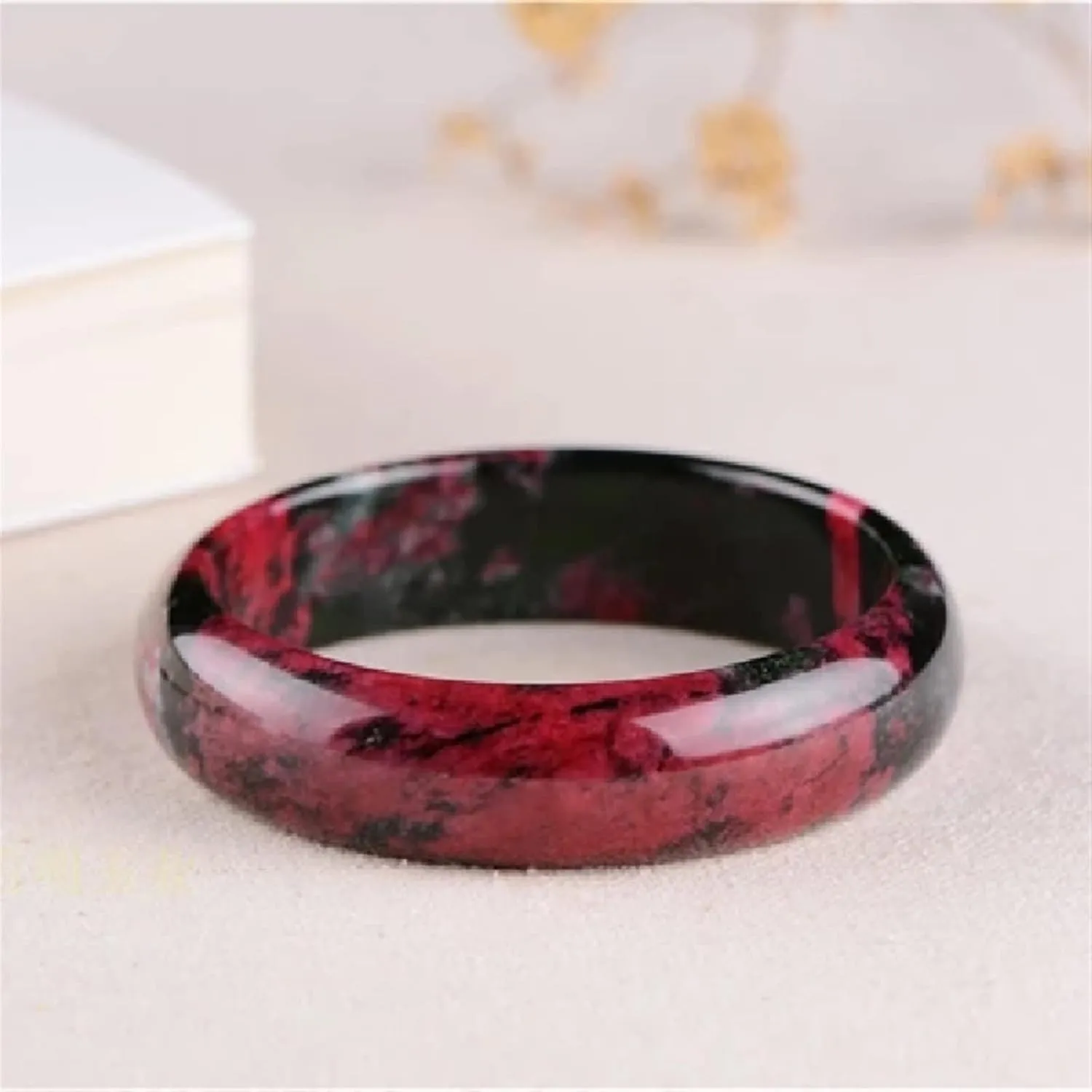 Natural Jade Bangle Pink Black Flower Gemstone Jewellery Fashion Accessories HandCarved (Gem Color : Size 60-62mm)