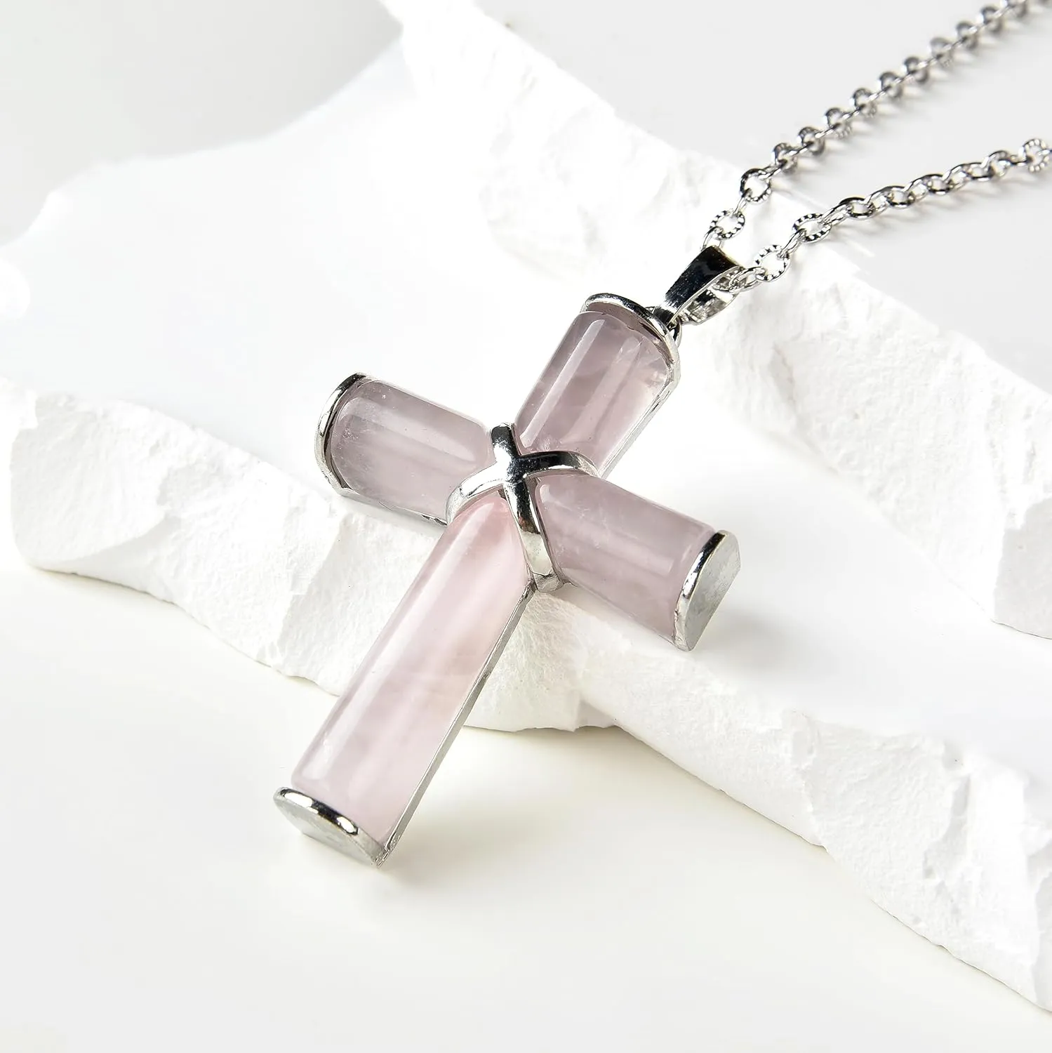 Natural Stone Cross Gemstone Pendants Charms Cross Quartz Healing Charms With 18 inch Chain Jewelry Necklace