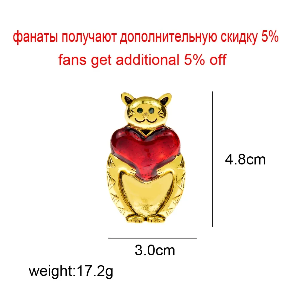 New Arrival Hold Red Heart Cat Brooch Fashion Animal Pin Men And Women