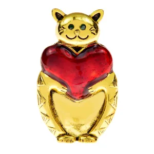 New Arrival Hold Red Heart Cat Brooch Fashion Animal Pin Men And Women