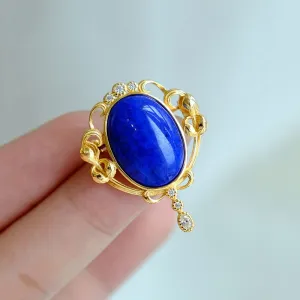 New exquisite lapis lazuli blue fan vintage brooches for women