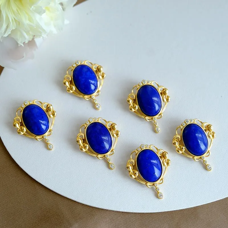 New exquisite lapis lazuli blue fan vintage brooches for women