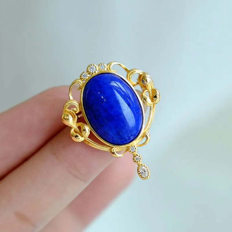 New exquisite lapis lazuli blue fan vintage brooches for women