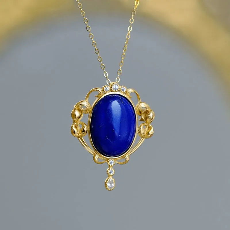 New exquisite lapis lazuli blue fan vintage brooches for women
