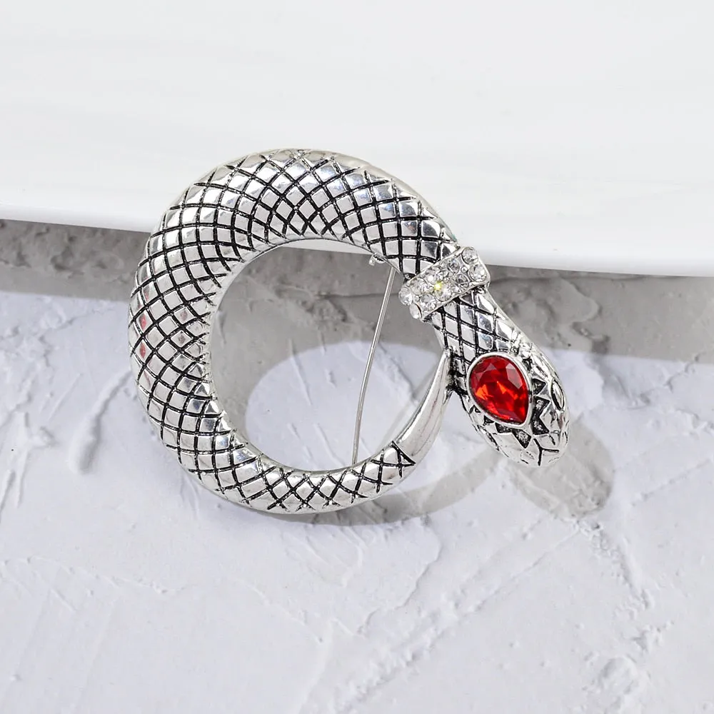 New Red Rhinestone Eye Snake Brooch Lapel Pins For Women And Men