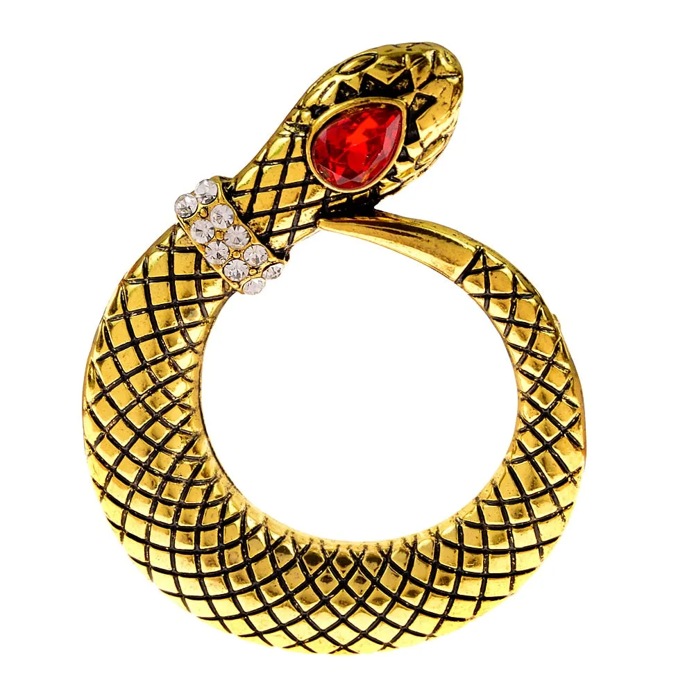 New Red Rhinestone Eye Snake Brooch Lapel Pins For Women And Men