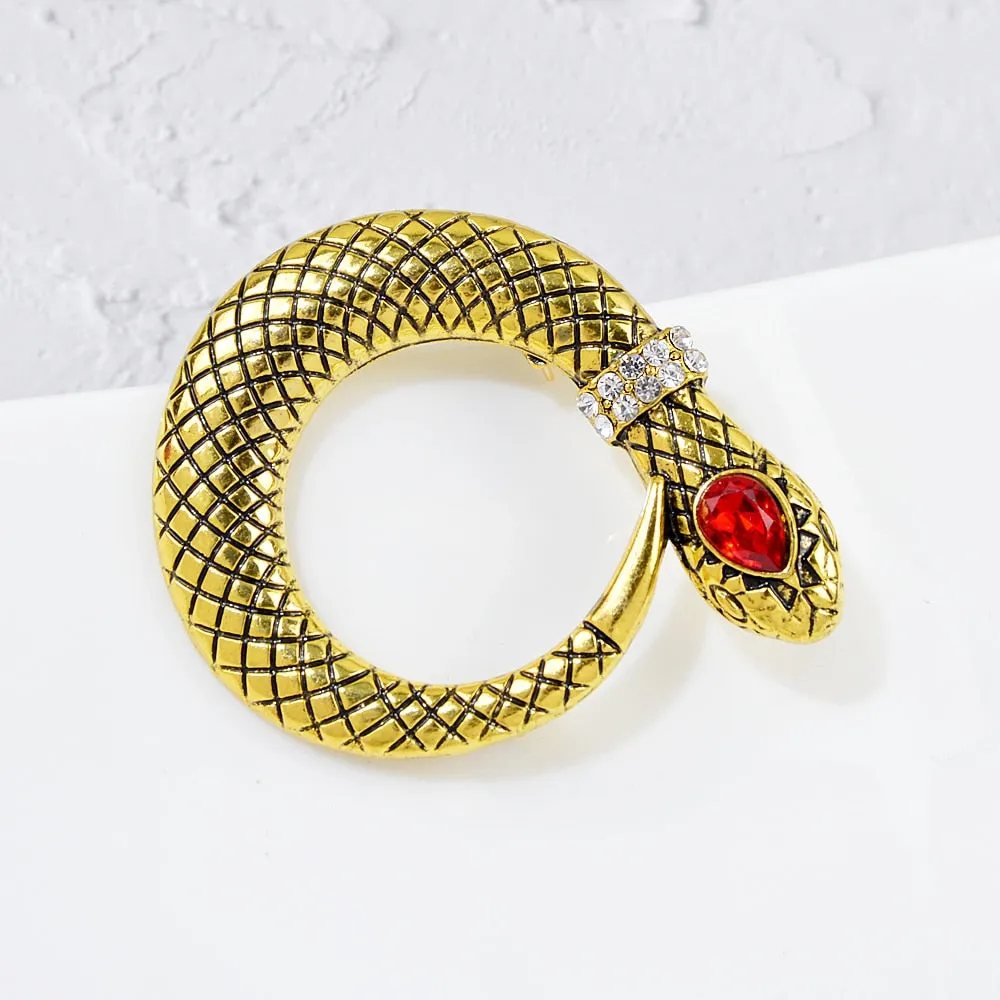 New Red Rhinestone Eye Snake Brooch Lapel Pins For Women And Men