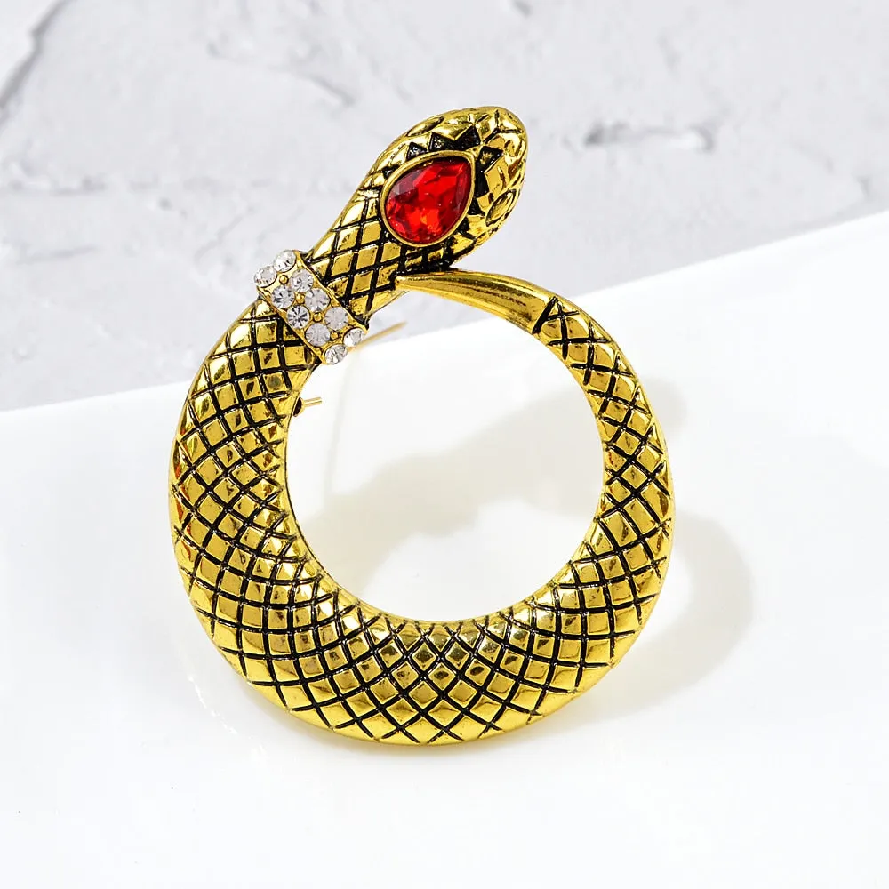 New Red Rhinestone Eye Snake Brooch Lapel Pins For Women And Men