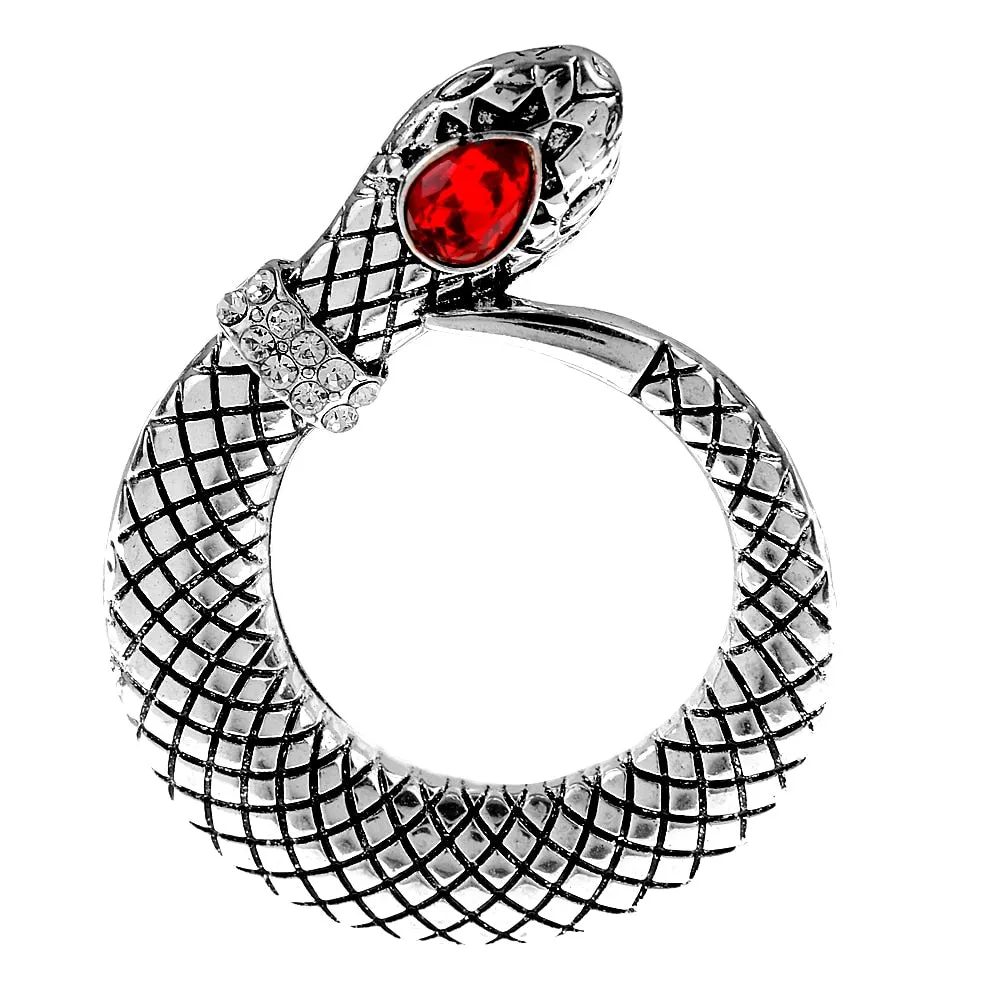 New Red Rhinestone Eye Snake Brooch Lapel Pins For Women And Men