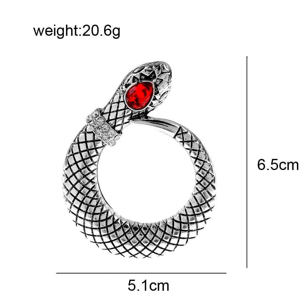 New Red Rhinestone Eye Snake Brooch Lapel Pins For Women And Men
