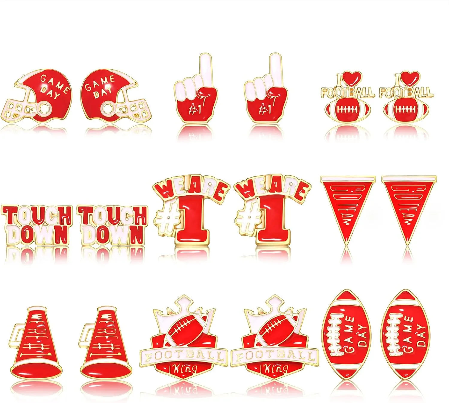 NLCAC 9 Pairs Football Stud Earrings for Women Game Day Football Helmet Touch Down Ear Stud Earrings Team Jewelry