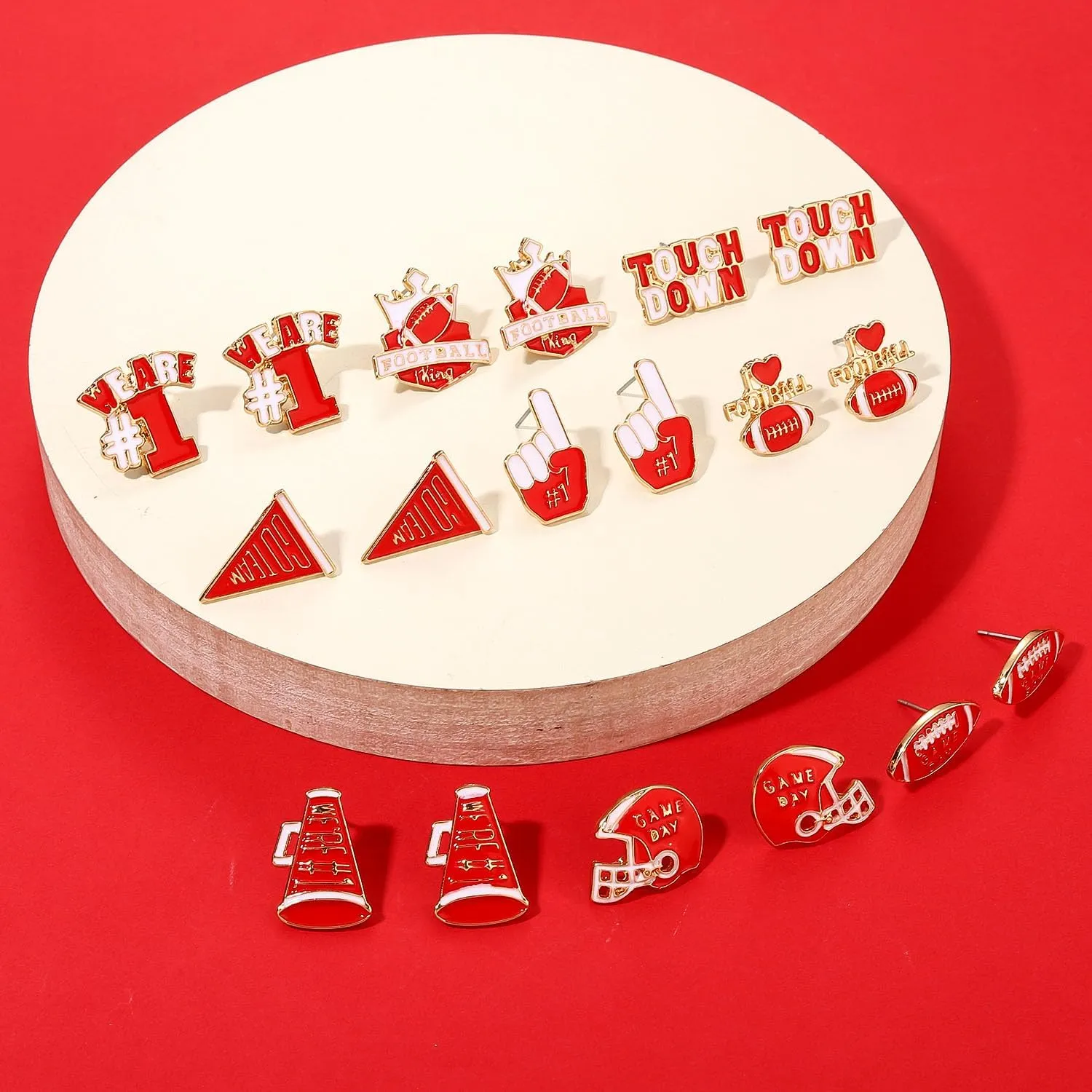 NLCAC 9 Pairs Football Stud Earrings for Women Game Day Football Helmet Touch Down Ear Stud Earrings Team Jewelry