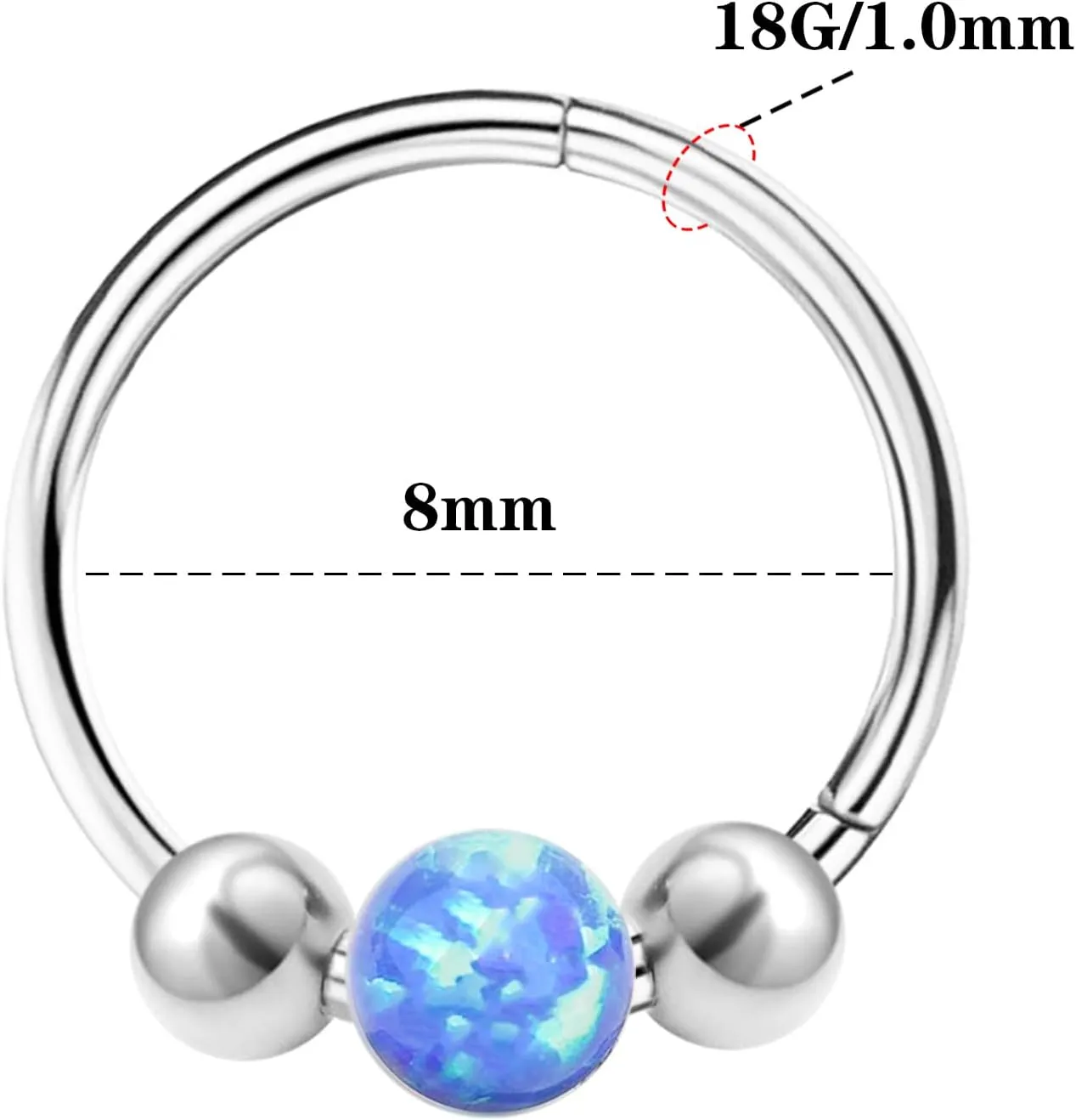 Nose Rings Hoops 316L Surgical Steel Septum Hoop Nose Ring Opal Nose Piercings Jewelry 18G Hinged Helix Rook Conch Cartilage Daith Tragus Earring for Women Men
