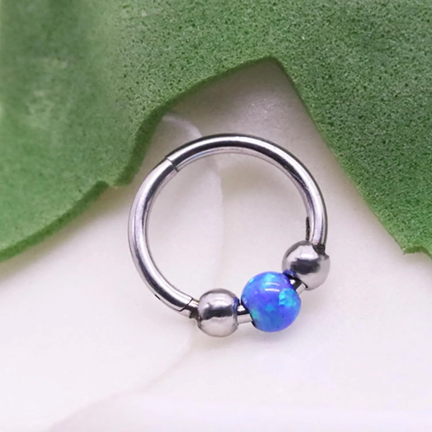 Nose Rings Hoops 316L Surgical Steel Septum Hoop Nose Ring Opal Nose Piercings Jewelry 18G Hinged Helix Rook Conch Cartilage Daith Tragus Earring for Women Men