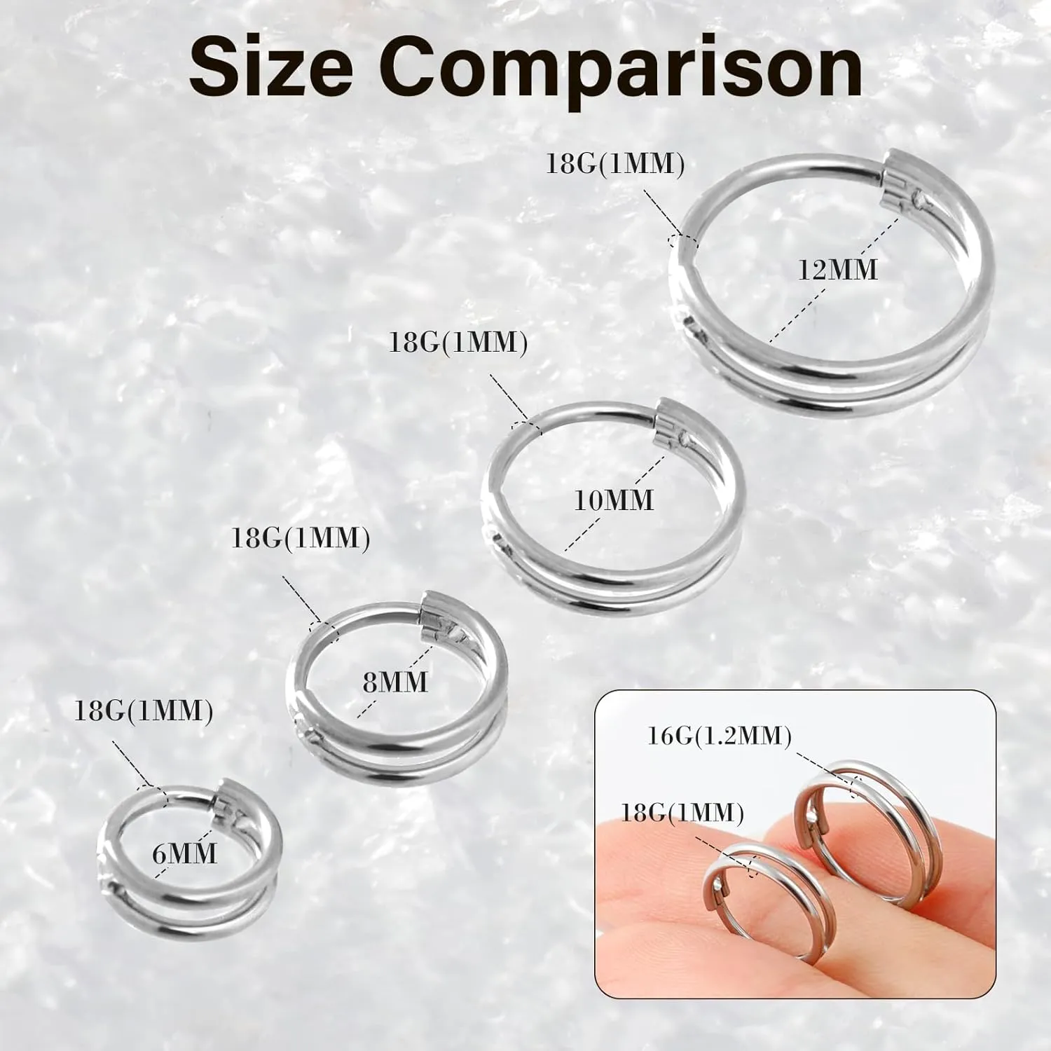 ONESING 16G/18G Double Septum Rings G23 Titanium Cartilage Hoop Earrings Helix Hoop Earring Stacked Conch Hoop Surgical Steel Piercing Jewelry Nose Rings Hoops for Women Men