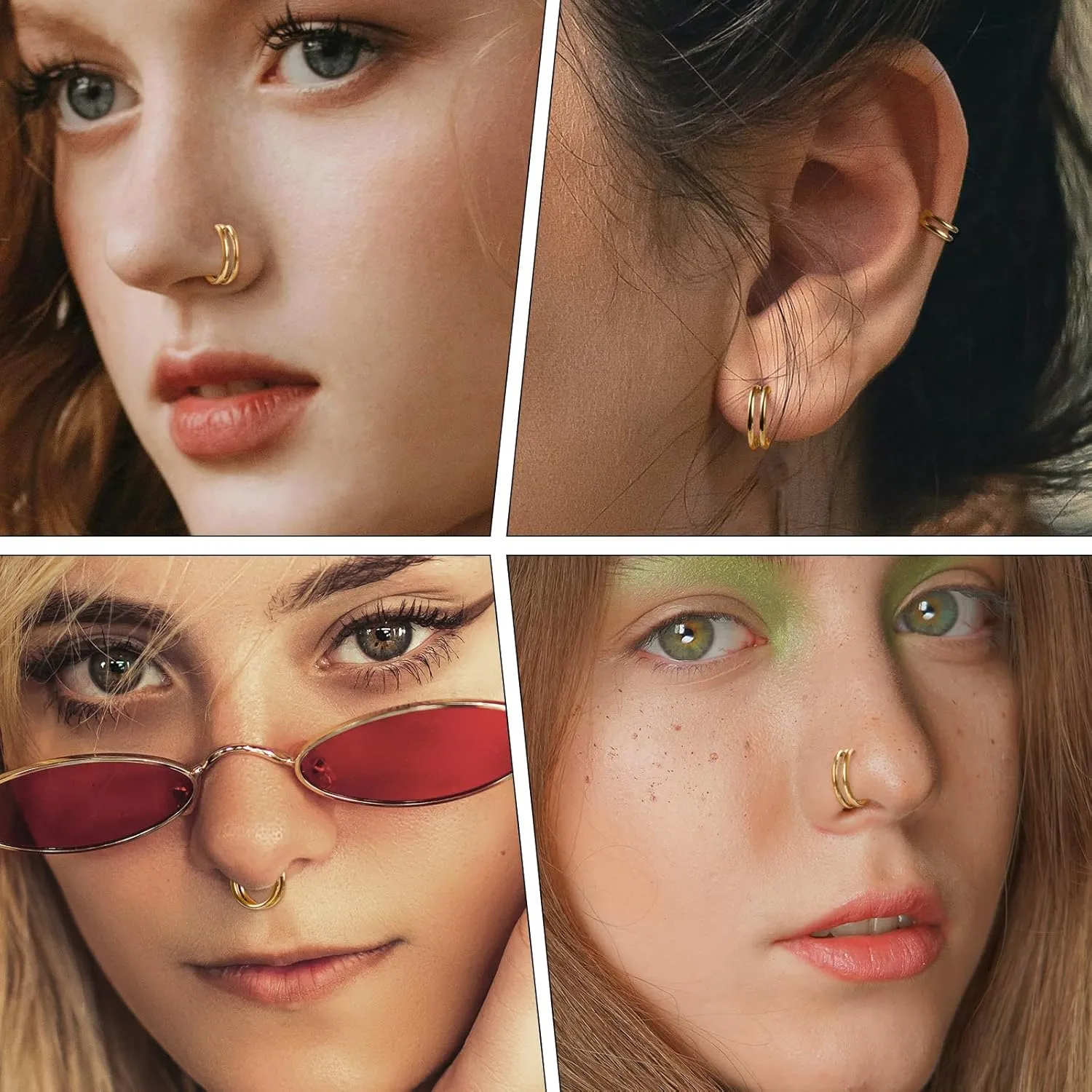 ONESING 16G/18G Double Septum Rings G23 Titanium Cartilage Hoop Earrings Helix Hoop Earring Stacked Conch Hoop Surgical Steel Piercing Jewelry Nose Rings Hoops for Women Men