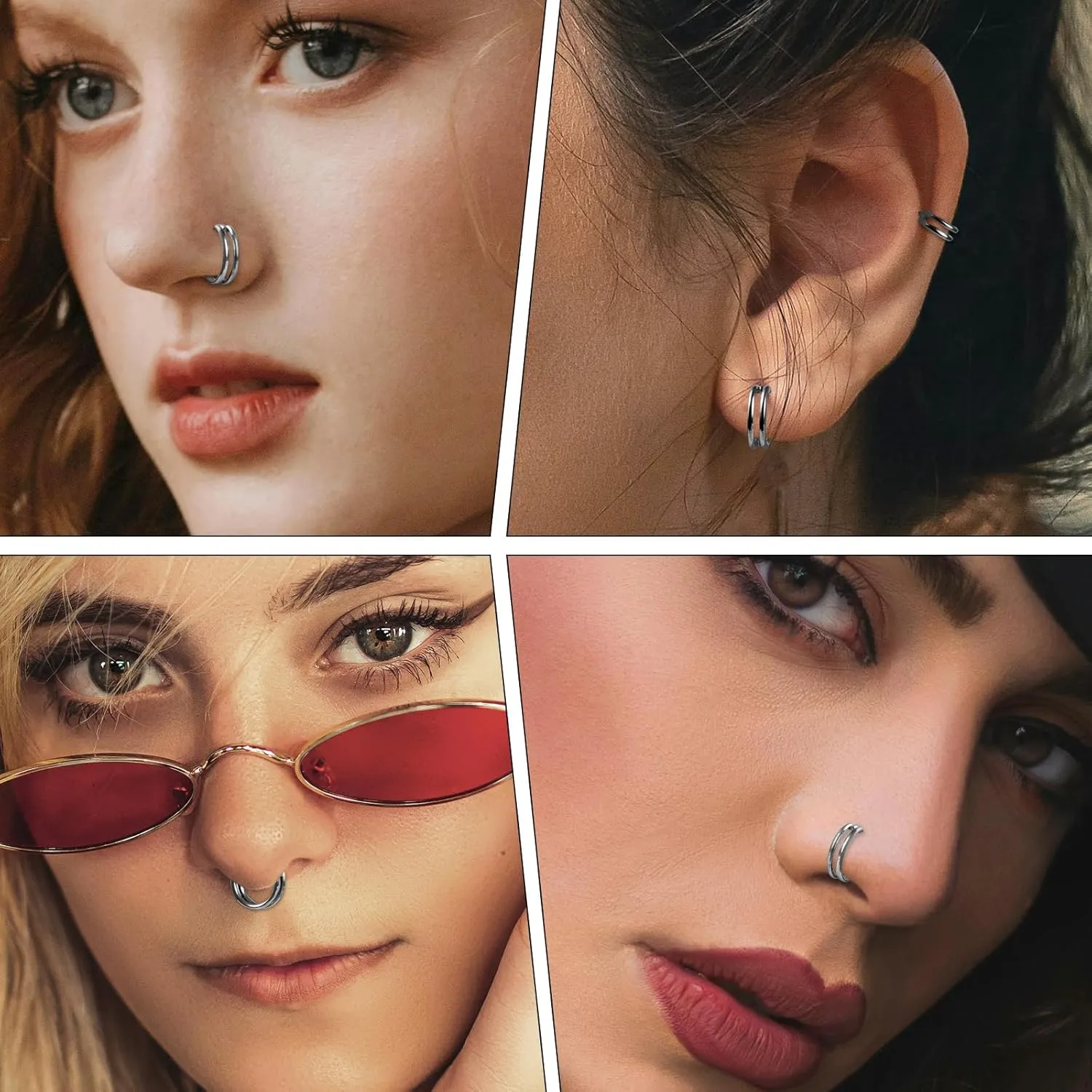 ONESING 16G/18G Double Septum Rings G23 Titanium Cartilage Hoop Earrings Helix Hoop Earring Stacked Conch Hoop Surgical Steel Piercing Jewelry Nose Rings Hoops for Women Men