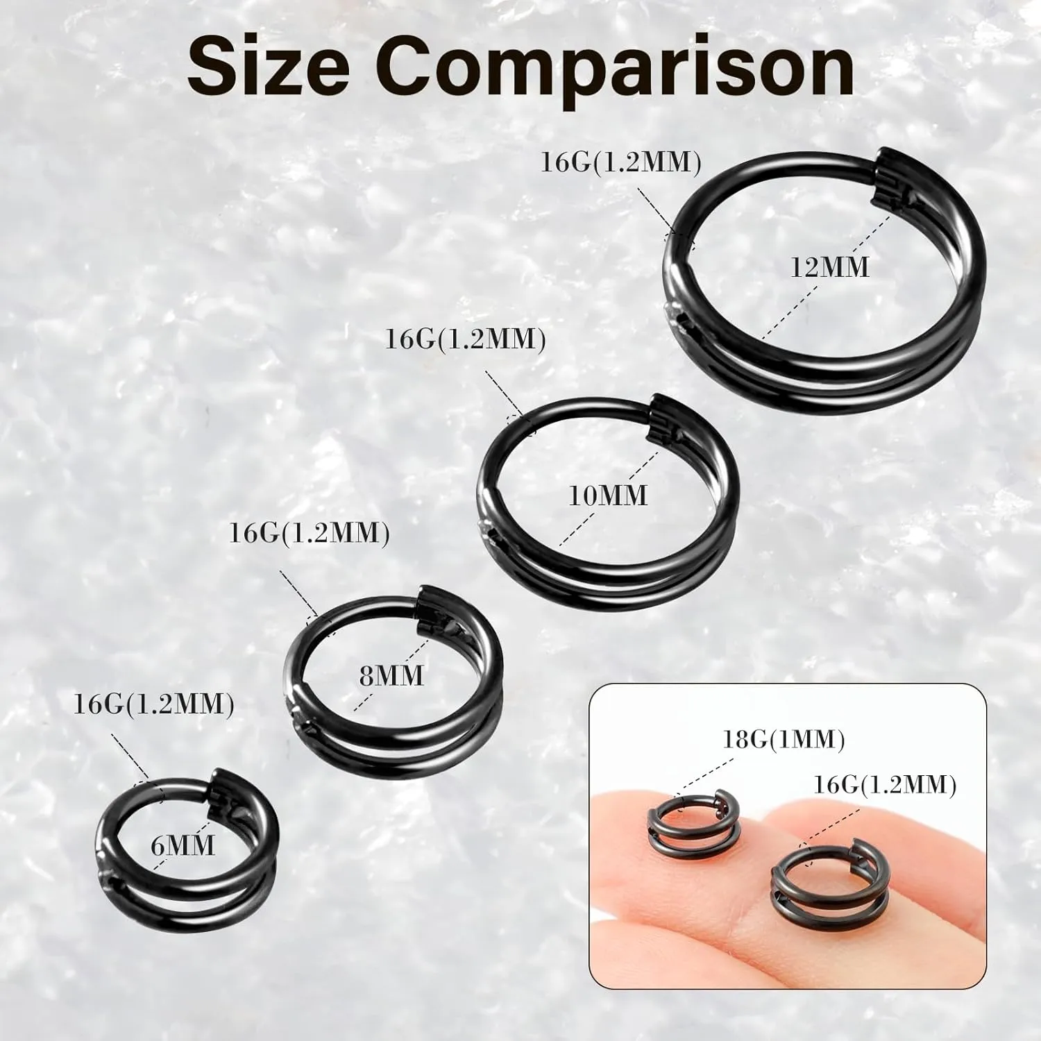 ONESING 16G/18G Double Septum Rings G23 Titanium Cartilage Hoop Earrings Helix Hoop Earring Stacked Conch Hoop Surgical Steel Piercing Jewelry Nose Rings Hoops for Women Men