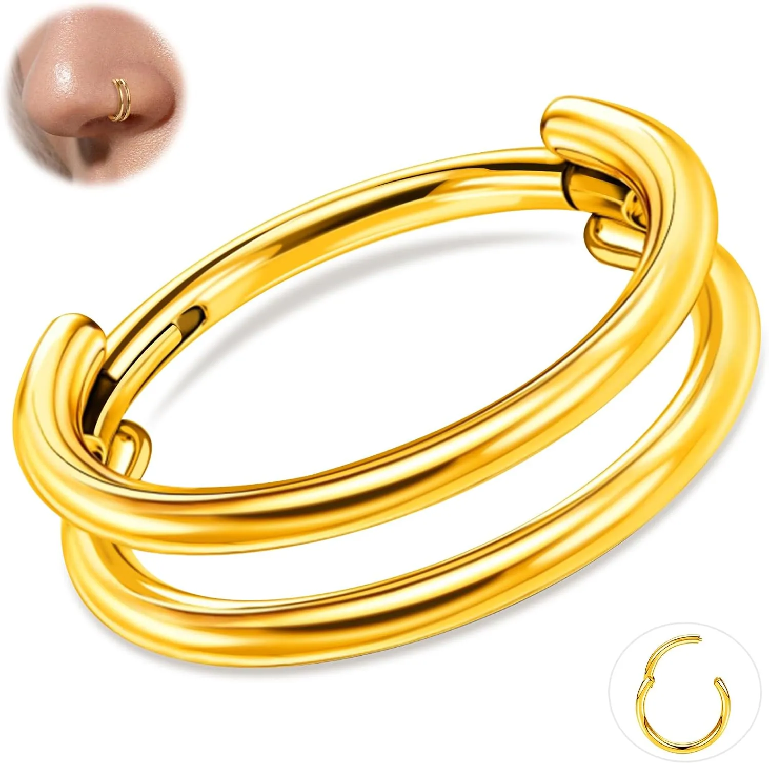 ONESING 16G/18G Double Septum Rings G23 Titanium Cartilage Hoop Earrings Helix Hoop Earring Stacked Conch Hoop Surgical Steel Piercing Jewelry Nose Rings Hoops for Women Men