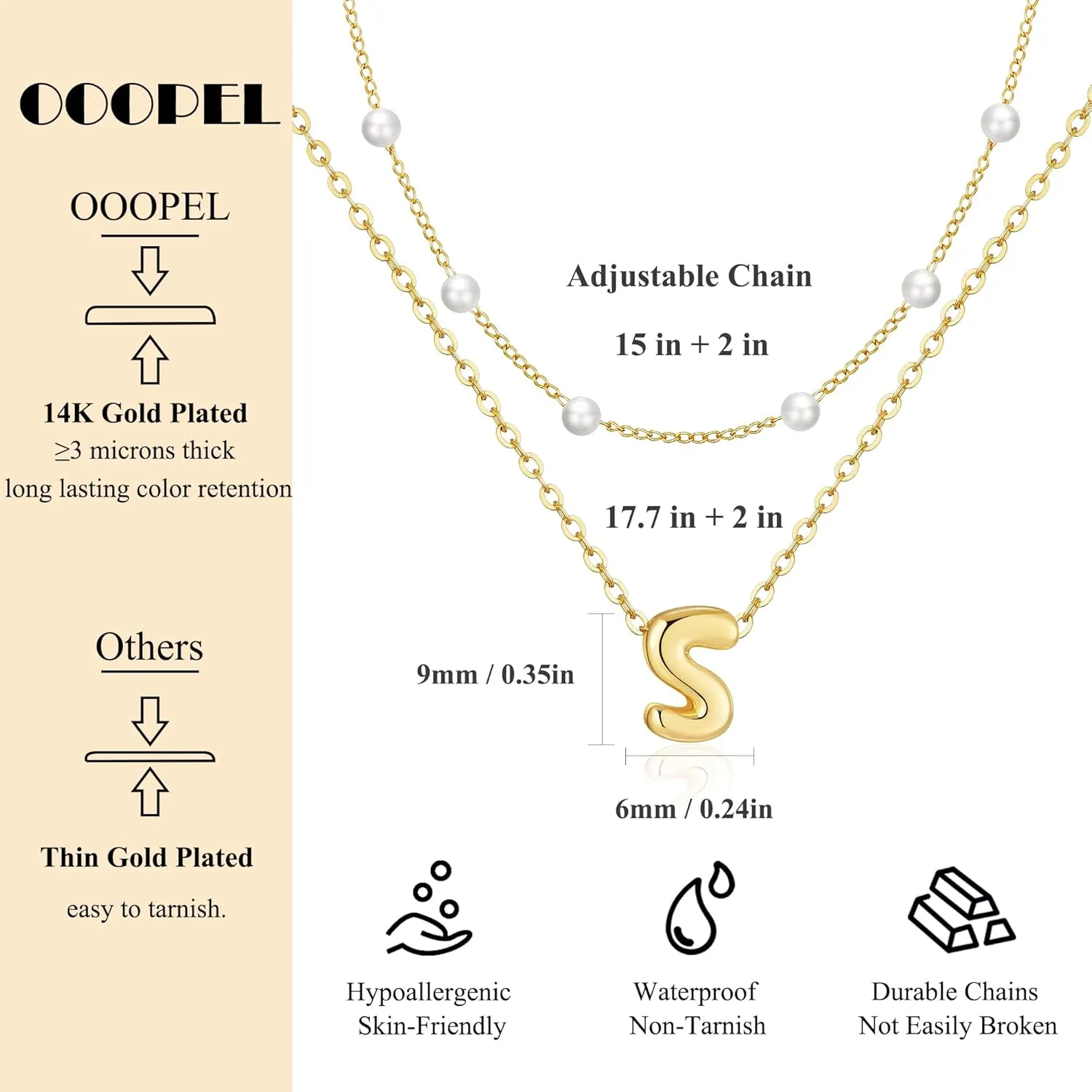 OOOPEL Gold Layered Pearl Initial Necklaces for Women Non Tarnish 14K Gold Plated Necklaces Durable Waterproof Dainty A-Z Pendant Choker Small Pearl Letter Necklace Personalized Jewelry Gifts