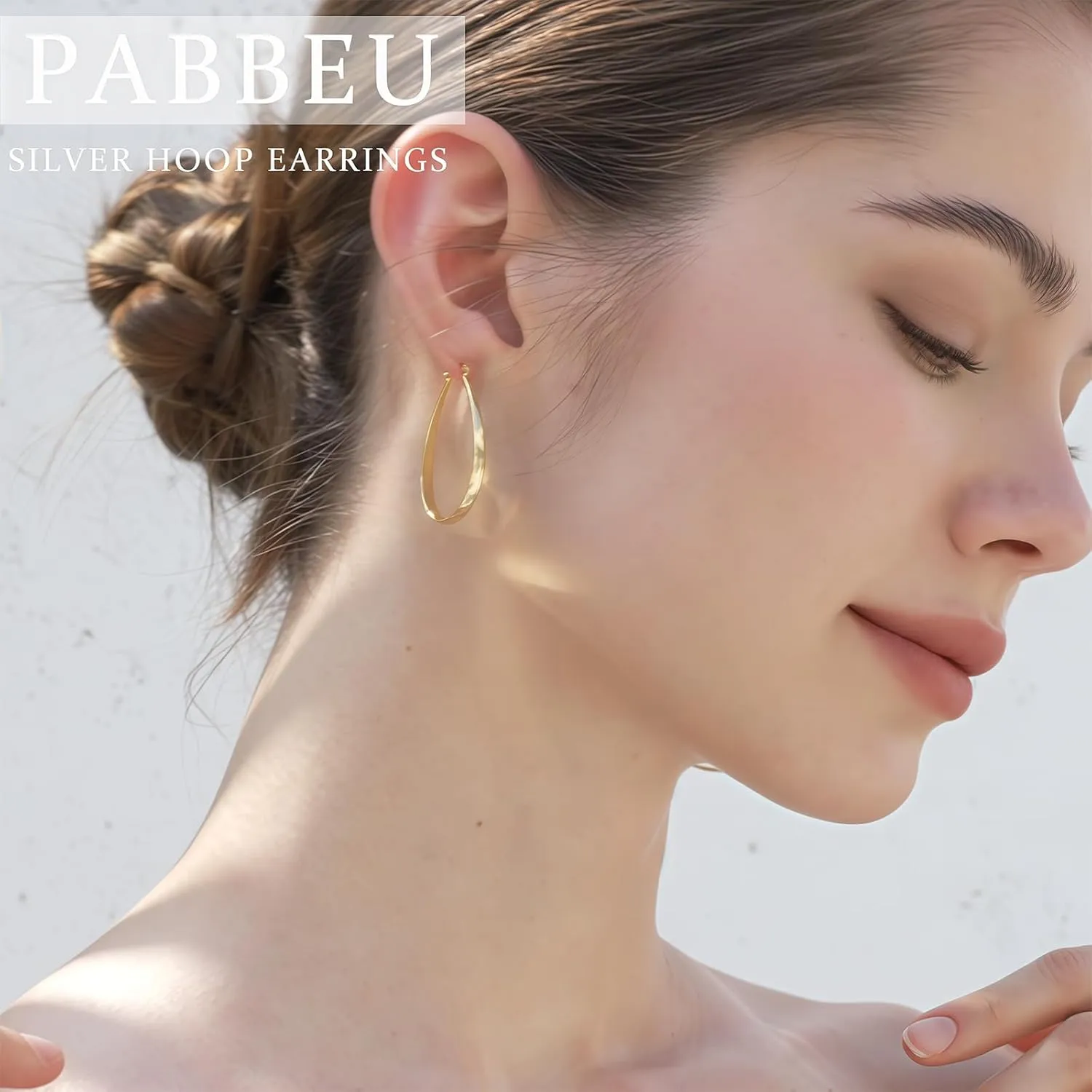 PABBEU Sterling Silver Hoop Earrings for Women, Lightweight Large Oval Hoops Earrings, Hypoallergenic Silver Hoop Earring for Women Gifts 30/40/50/60MM
