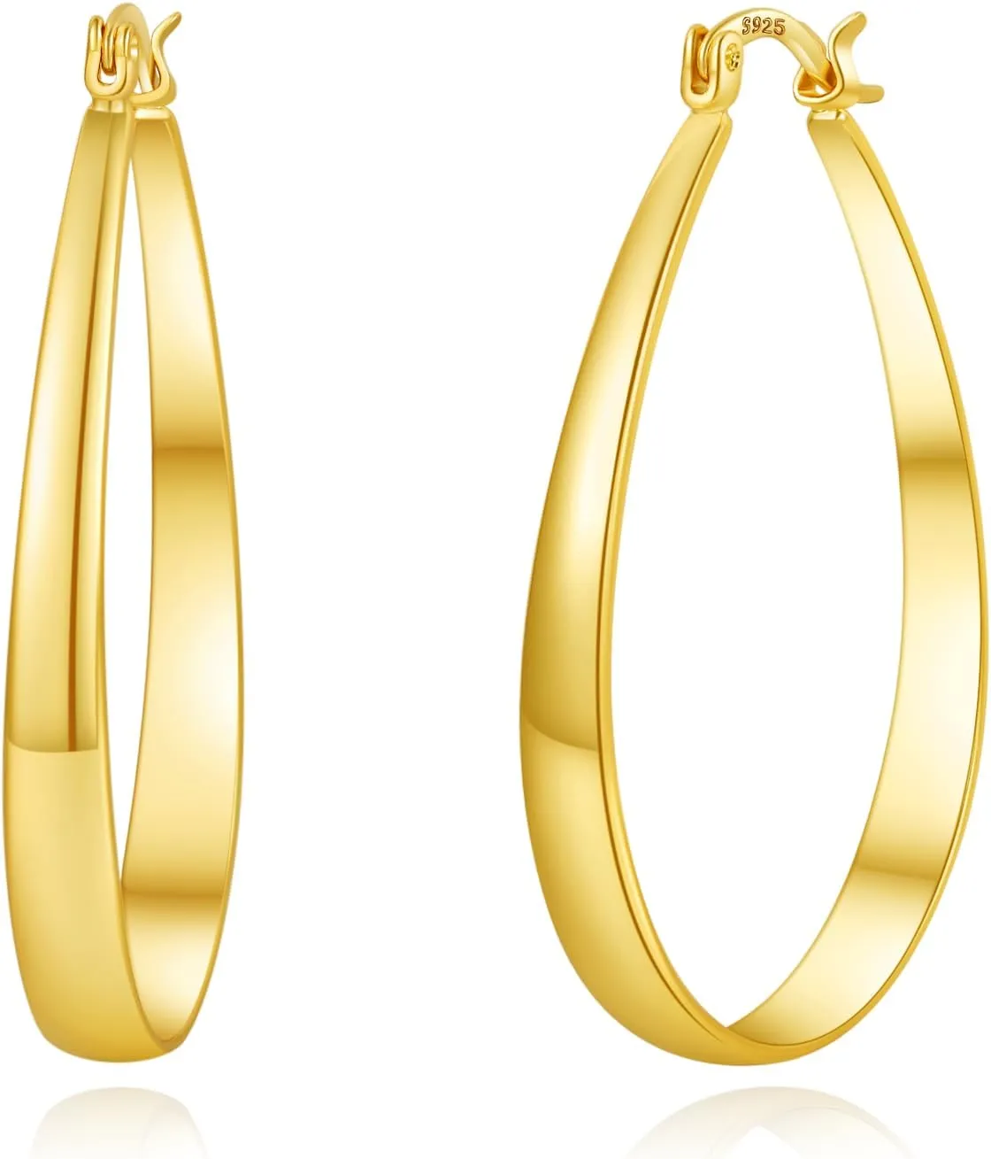 PABBEU Sterling Silver Hoop Earrings for Women, Lightweight Large Oval Hoops Earrings, Hypoallergenic Silver Hoop Earring for Women Gifts 30/40/50/60MM