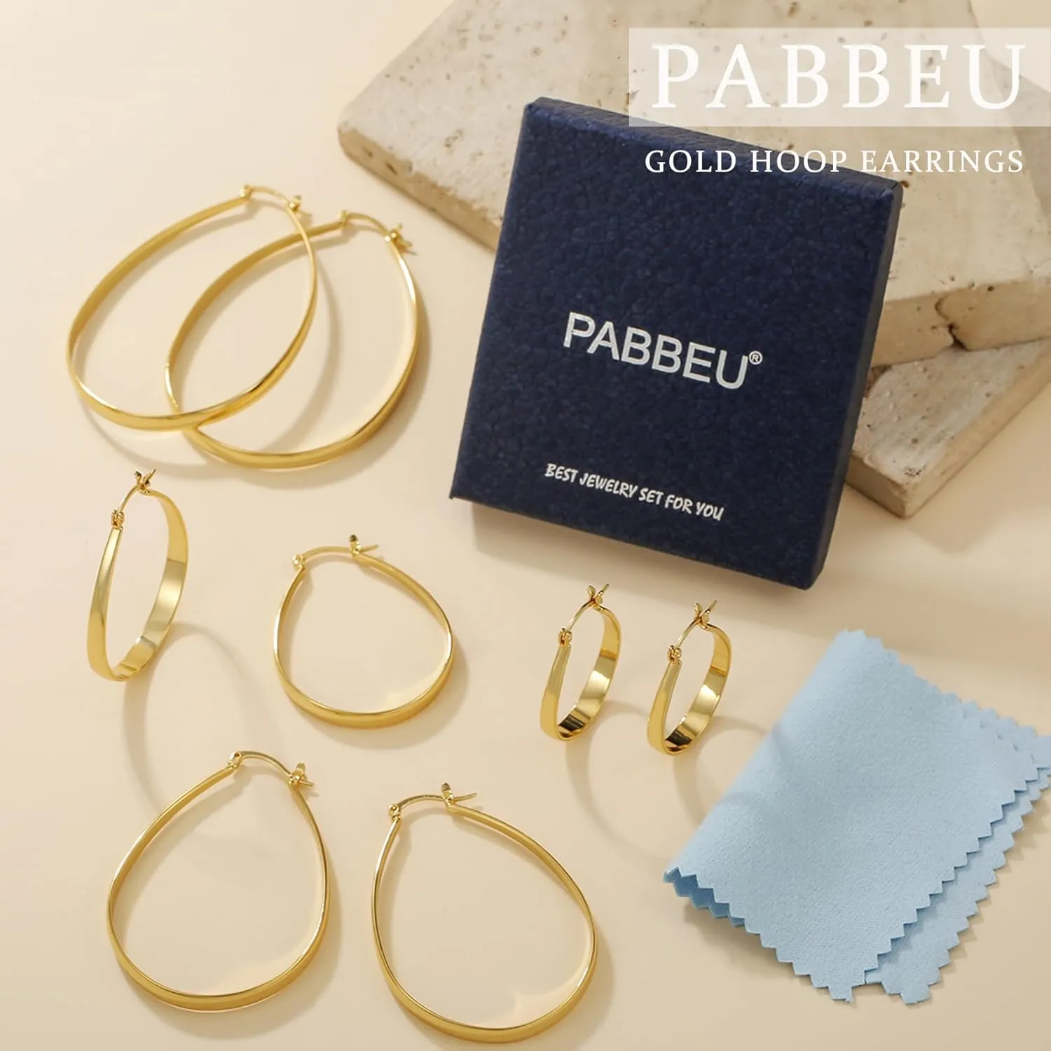 PABBEU Sterling Silver Hoop Earrings for Women, Lightweight Large Oval Hoops Earrings, Hypoallergenic Silver Hoop Earring for Women Gifts 30/40/50/60MM