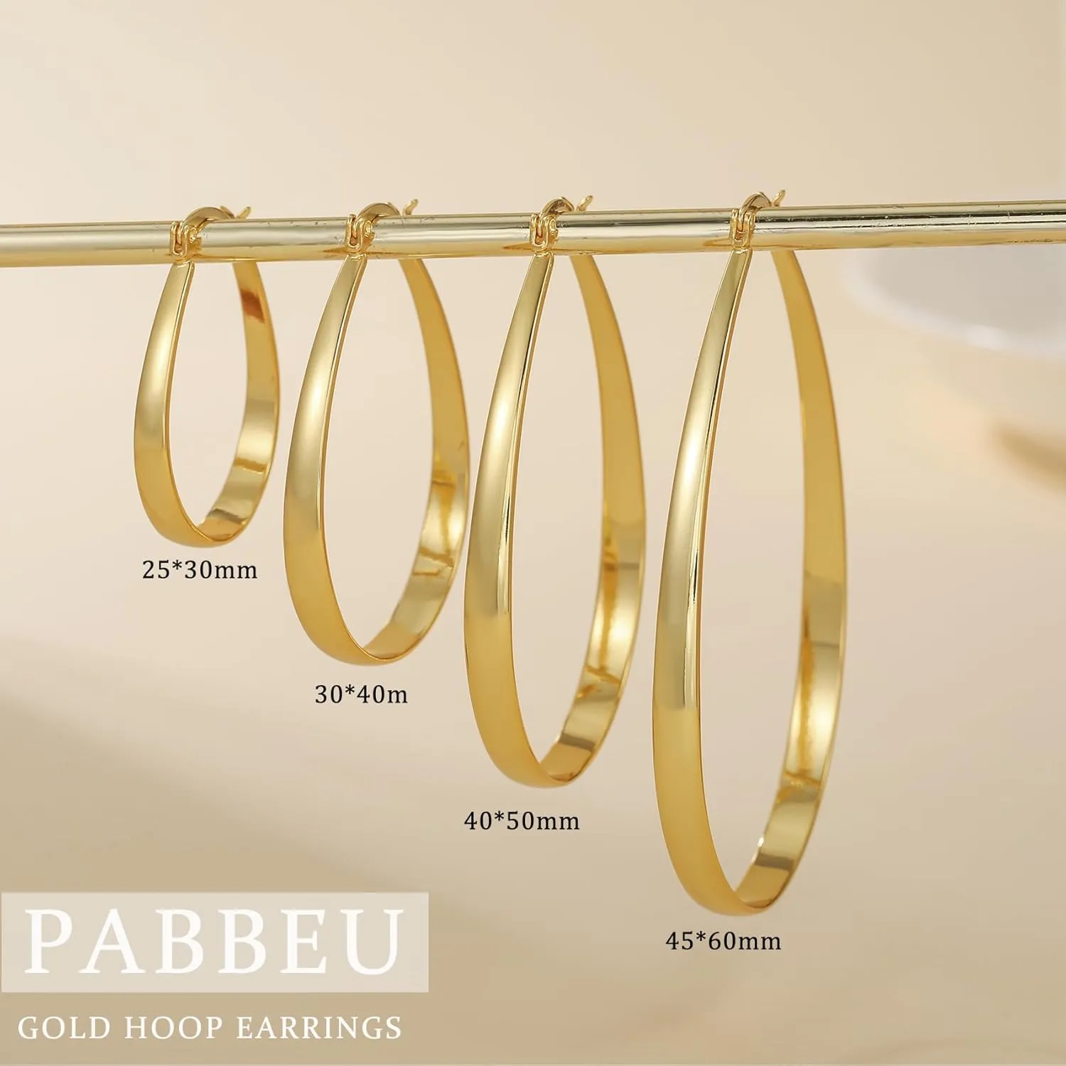 PABBEU Sterling Silver Hoop Earrings for Women, Lightweight Large Oval Hoops Earrings, Hypoallergenic Silver Hoop Earring for Women Gifts 30/40/50/60MM