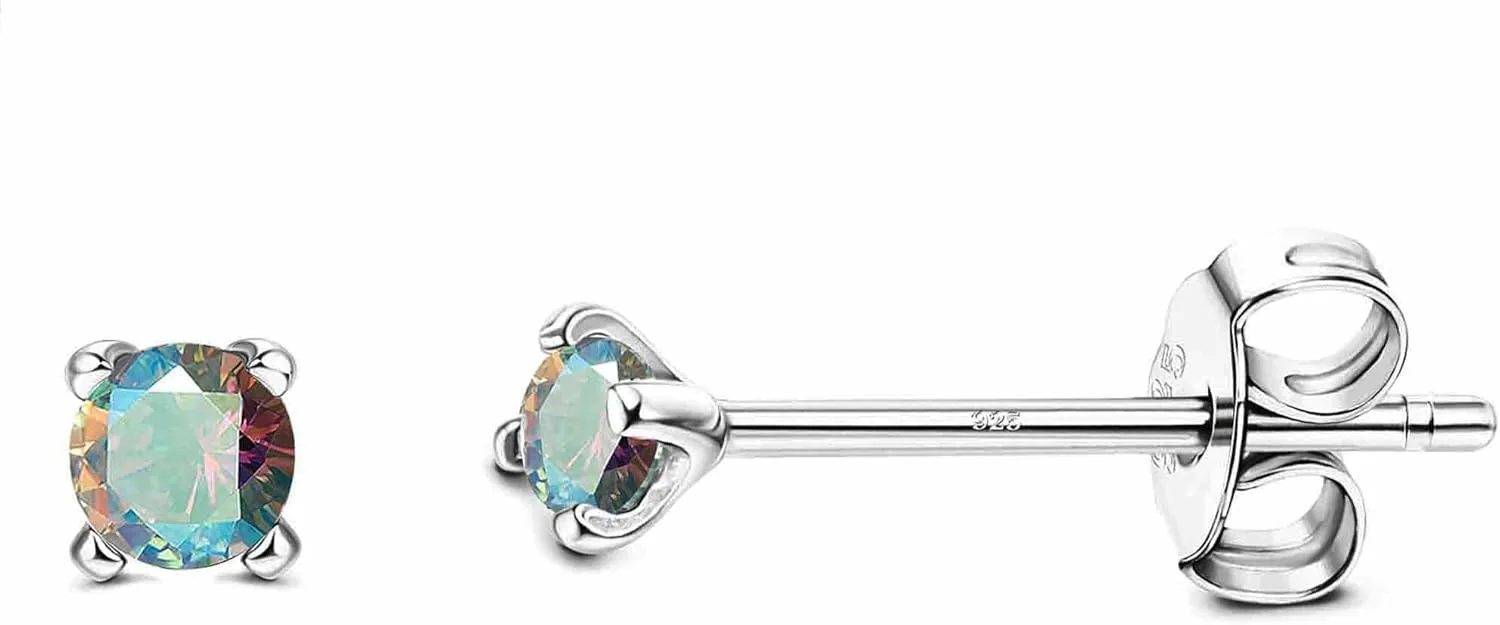 PATISORNA 925 Sterling Silver Long Post Earrings for Thick Earlobes | 2mm Tiny Cubic Zirconia Small Stud Earrings for Women Men Hypoallergenic