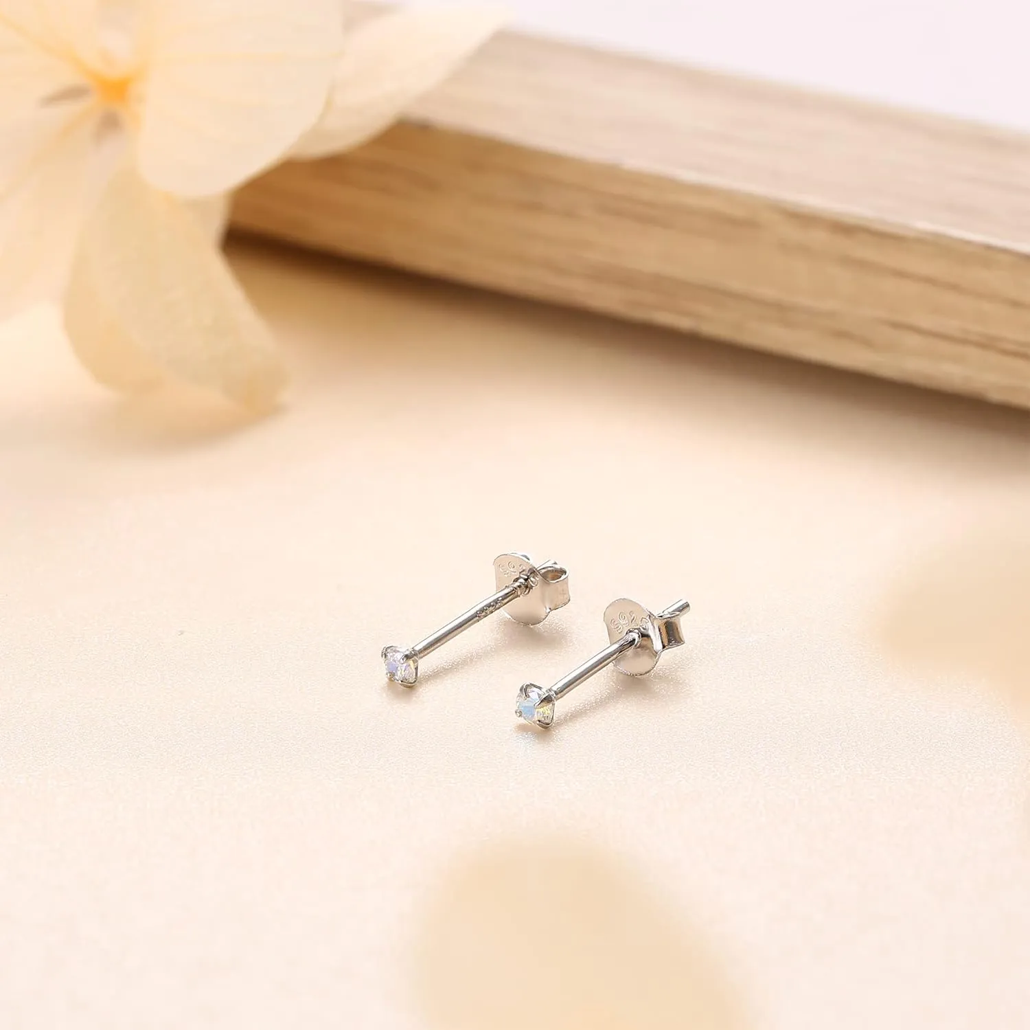 PATISORNA 925 Sterling Silver Long Post Earrings for Thick Earlobes | 2mm Tiny Cubic Zirconia Small Stud Earrings for Women Men Hypoallergenic