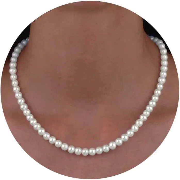 Pearl Necklace for Women - Dainty Round Imitation Pearl Choker necklaces for women