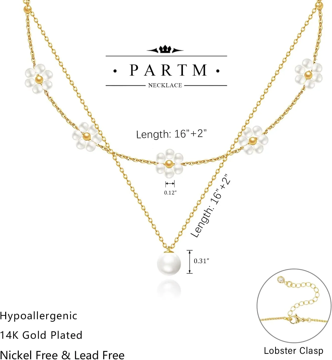 Pearl Necklace for Women Trendy 14K Gold Plated Dainty Pearl Pendant Choker Set Handmade Pearl Gold Necklace Non Tarnish Simple Cute Jewelry Gifts for Women
