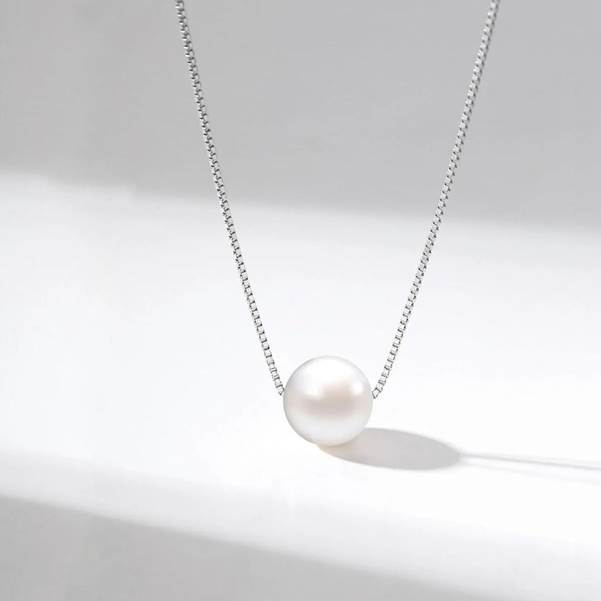 Pearl Necklaces for Women, 925 Sterling Silver Dainty Floating Single Pearl Pendant Choker Necklace Wedding Jewelry for Bridal, Bridesmaid