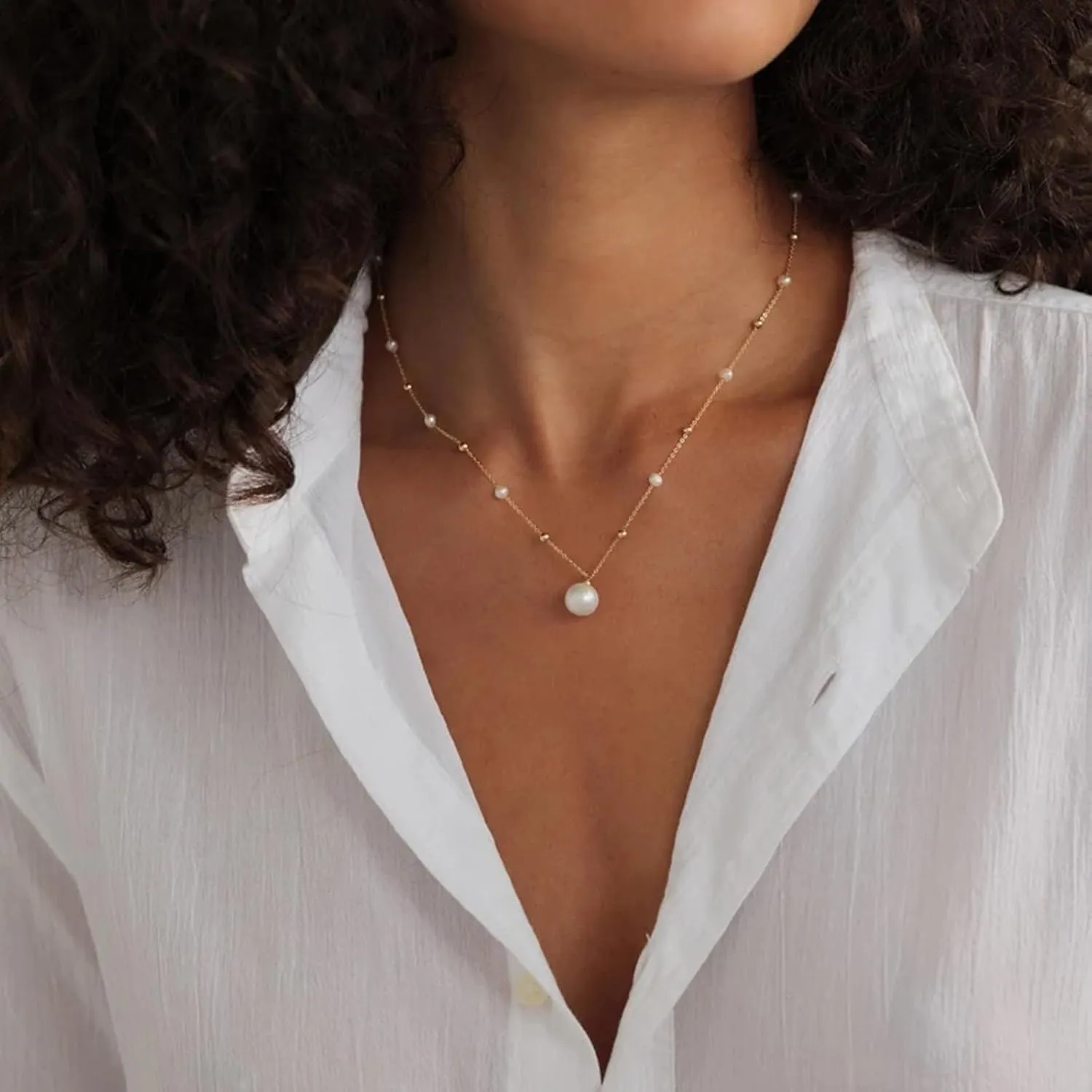 Pearl Necklaces for Women Dainty Pearl Charm Necklace Trendy 14k Gold Pearl Necklace Stacked Pearl Jewelry Gifts for Women Trendy Stuff Wedding Jewelry