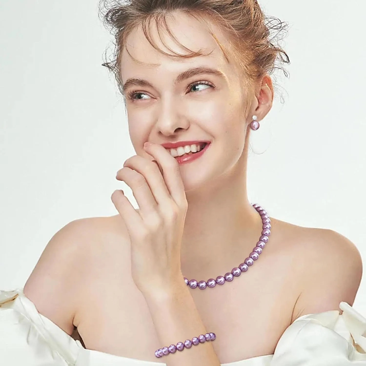 Pearl Necklaces for Women,8mm Pearl Necklace and Earring Bracelet Jewelry Set for Women Men Wedding Birthday Valentine Christmas Day Gifts