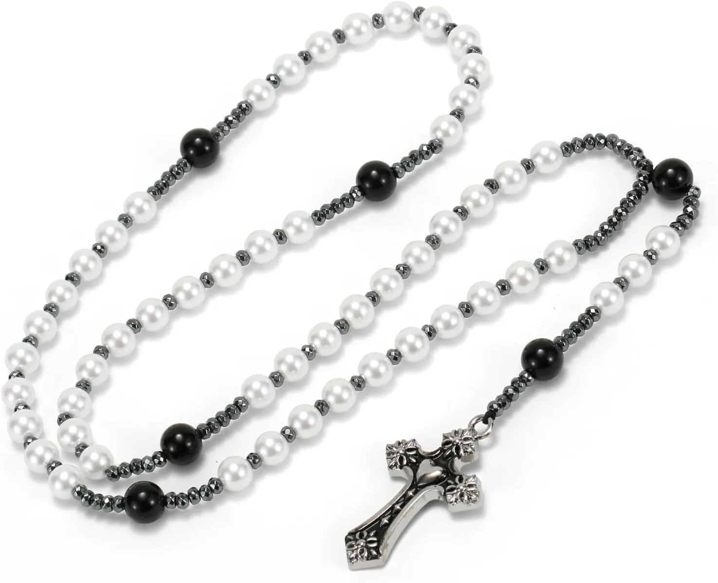 Pearl Rosary,Pearl Cross Necklace for Women,Artificial Pearl Necklace,Rosarios Catolicos,Long Cross Rosary Necklace