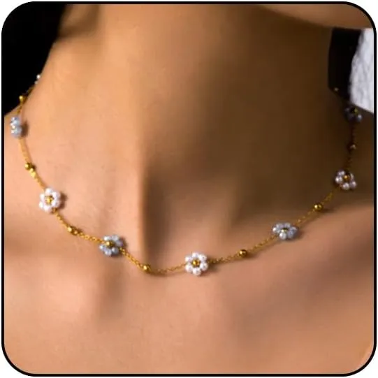 Pearls Necklaces for Women White Flower Choker Necklace Dainty Layered Pearl Choker Costume Jewelry for Women Pearl Jewelry