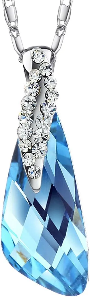 Platinum Plated Clear Ccean Bermuda Blue Crytal Pendants Necklace Charm 17"