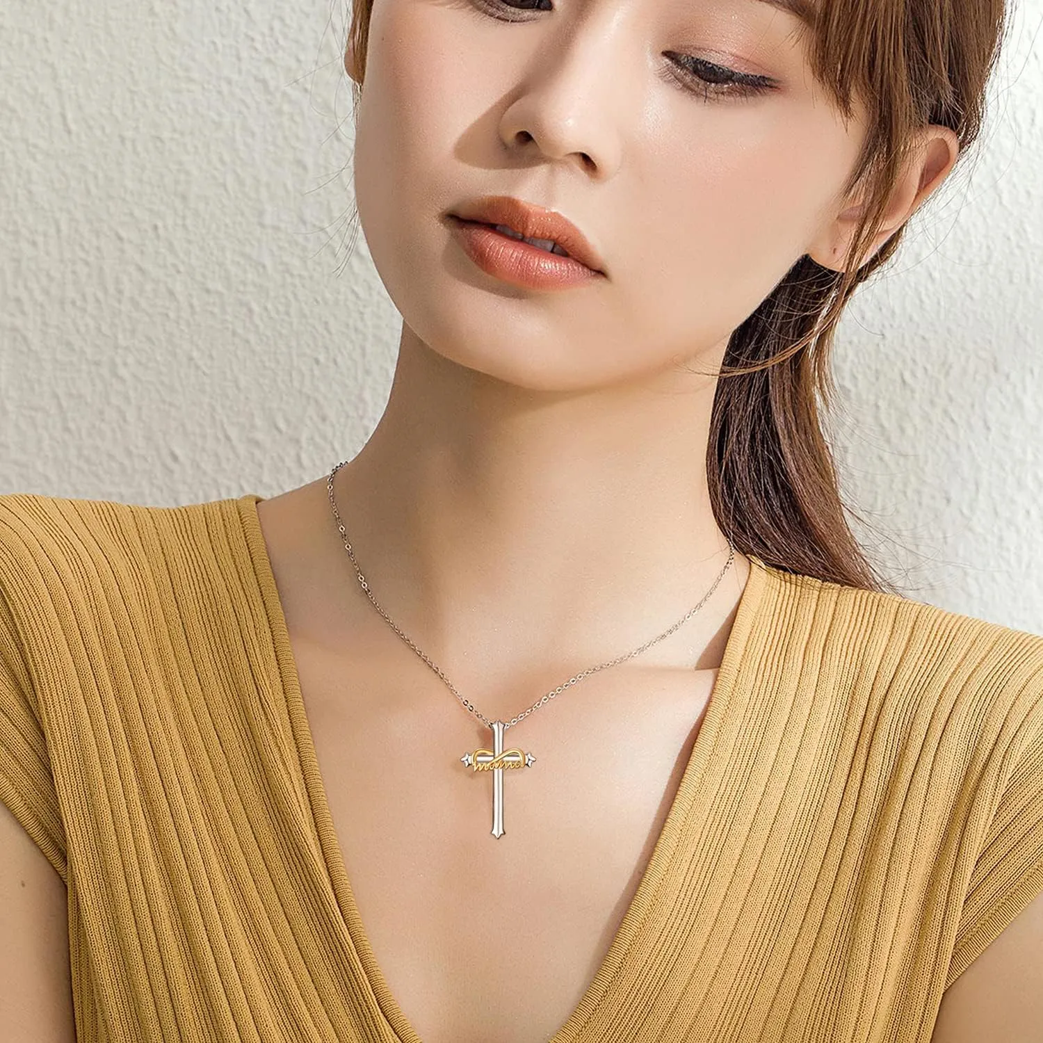 PRAYMOS 925 Sterling Silver Cross Necklace for Women Men Crucifix Cross Pendant Necklaces Simple Jewelry Gifts