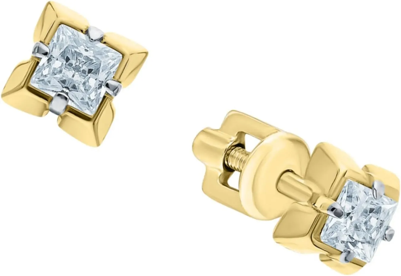 Princess Diamond(1.00ct) Prong Stud, 7mm Solitaire Square Diamond Stud, 14k Solid Gold Earring, Gift for Women.