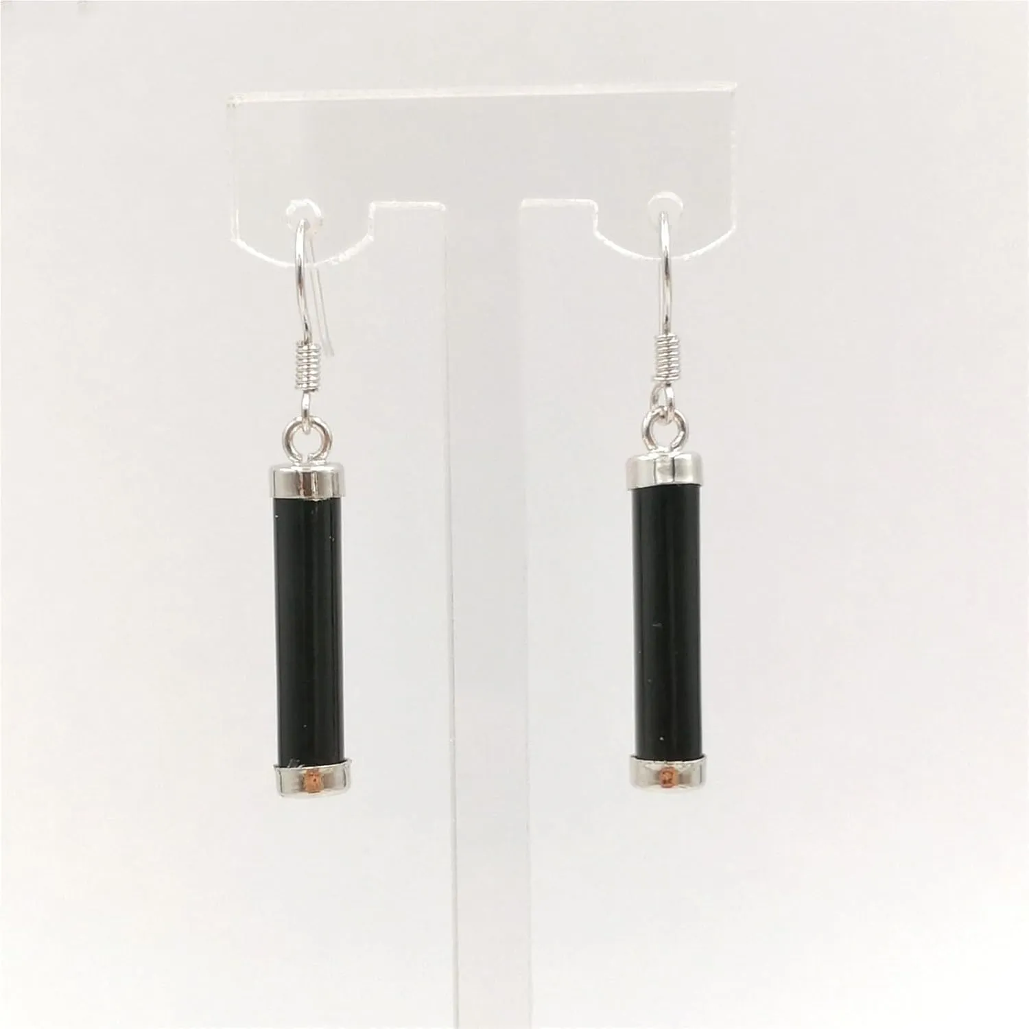 Rectangular Simulated Jade Gold-Plated Silver Dangle Earrings, Black Jade Drop Earrings for Women